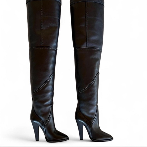 Saint Laurent Shoes - Saint Laurent Dark Brown Over-the-Knee Boots